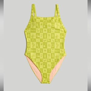 Madewell Square-Neck One-Piece Swimsuit NWT size XXS citrus lime